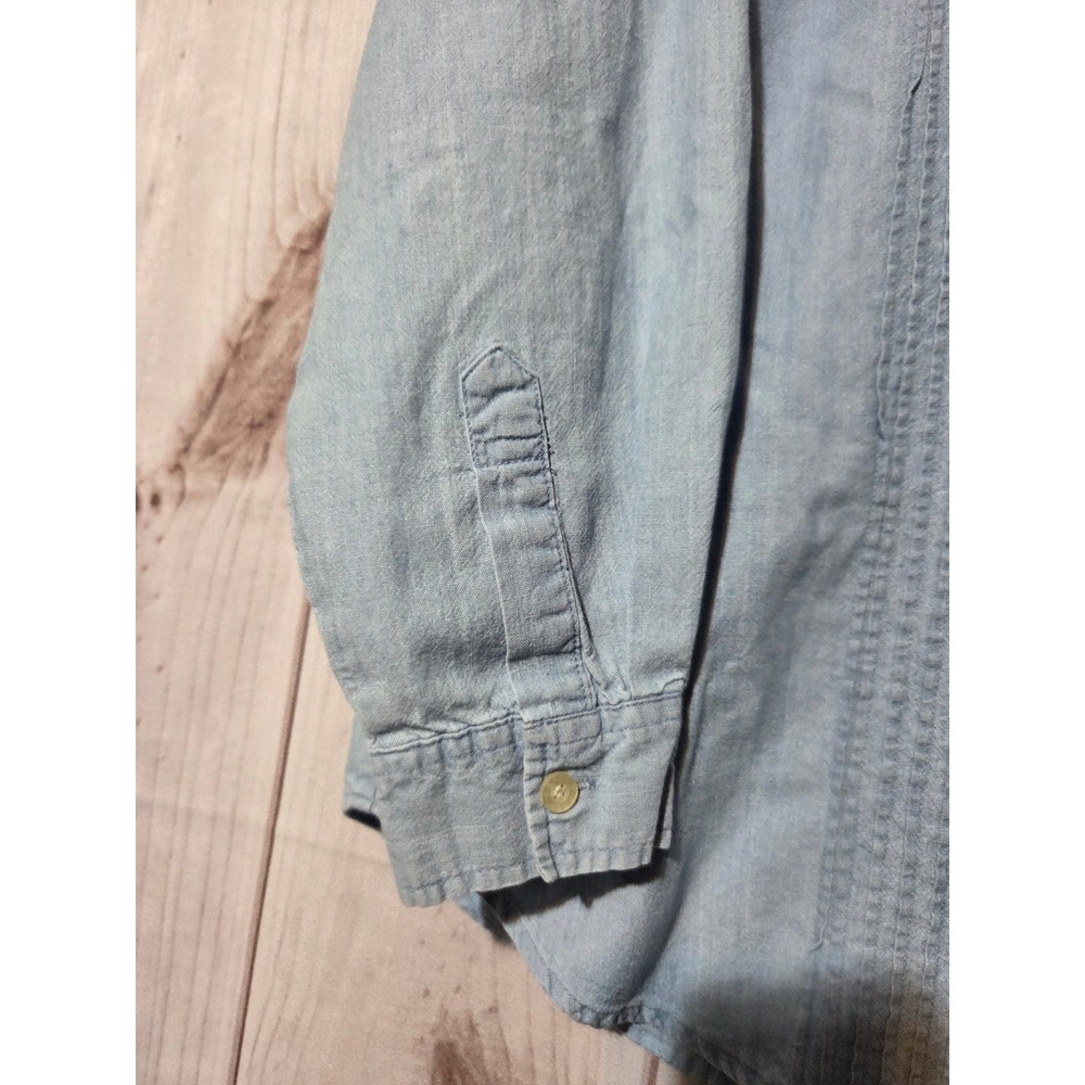 G.H. Bass Women Blue Chambray Pintuck Button Down Shirt Large Cotton Long Sleeve - Picture 4 of 7